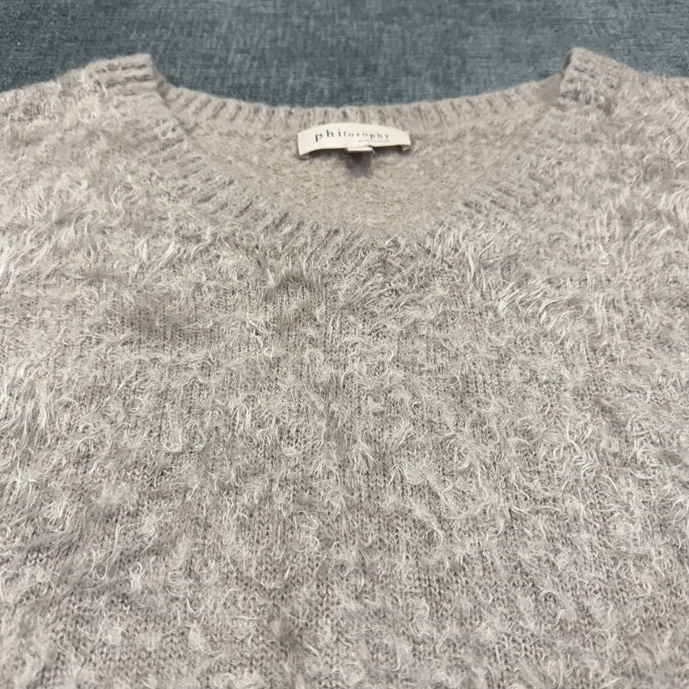 Philosophy Sweater Womens Small Tan Brushed Acrylic Nylon Knit‎ Pull Over
